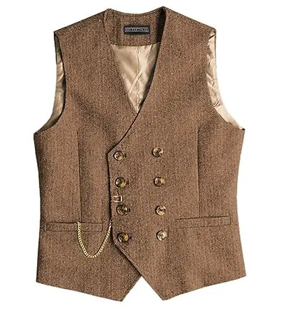 Men Suit Gray Vintage Double Breasted Blend Waistcoat For Wedding Groomsmen Banquet Men Coat