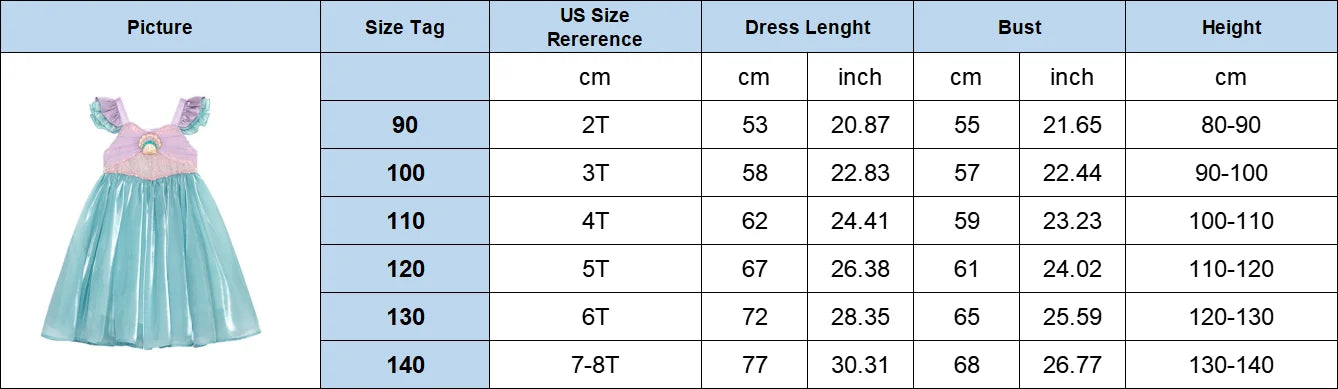 Little Mermaid Ariel Princess Costume Kids Dress For Girls Cosplay Children Carnival Birthday Party Clothes Mermaid Summer Dress