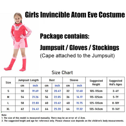 Anime Kids Invincible Costume Boys Omni-man Mark Grayson Cosplay Child Superhero Girls Atom Eve Pink Jumpsuit Halloween Costume