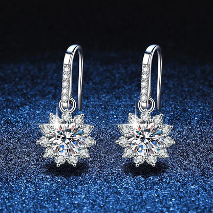 1ct Moissanite Earring 925 Sterling Silver with White Gold Plated Hoops Drop Flower Earring for Women Wedding Jewelry