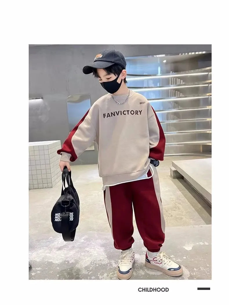 Spring Autumn Boys Cotton Alphabet Workout Sweatshirt+Sweatpant Sets School Kids 2PCS Tracksuit Children Jogger Outfits 7-16 Yrs