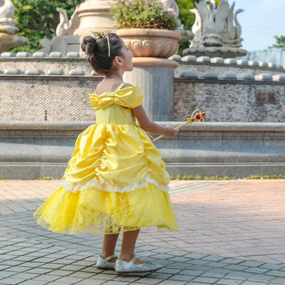 Girl Belle Dress Beauty Cosplay Costume Princess Deluxe Applique Outfit Children Birthday Party Elegant Gown Fairy Disguise Sets