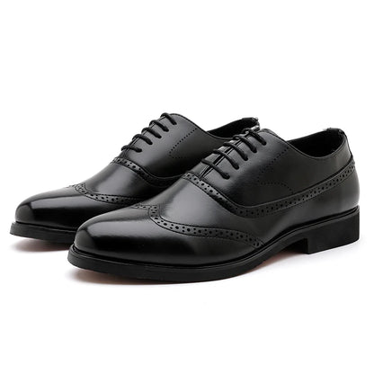 Men's Black Brogue Oxford Shoes Formal Dress Shoes for Business Wedding Red Sole Comfortable Lace-up Footwear