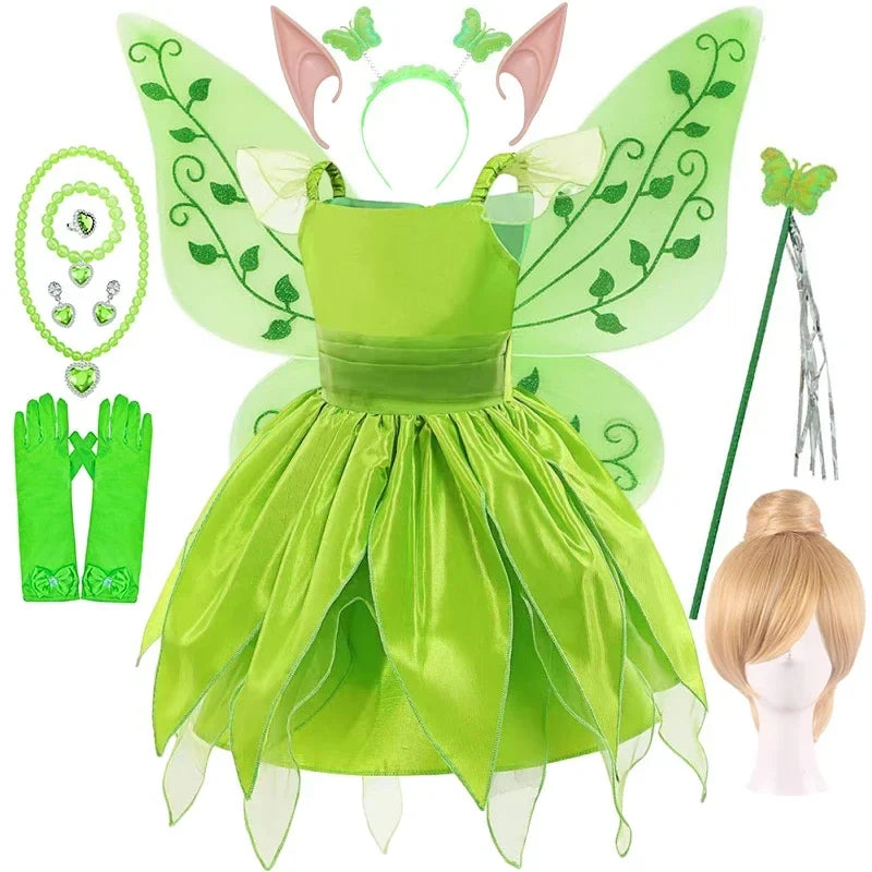 Girls Fairy Dress Up Kids Princess Green Flower Fairy Dress With Wings Princess Costume Party Tinkerbell Tinker Bell Dresses