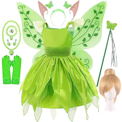 Girls Fairy Dress Up Kids Princess Green Flower Fairy Dress With Wings Princess Costume Party Tinkerbell Tinker Bell Dresses