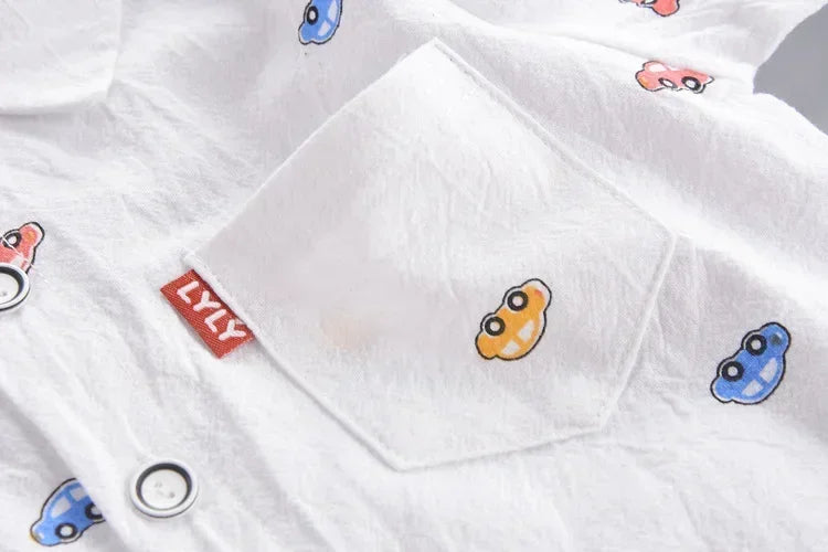 2-5 Years Spring Autumn Comfortable Casual Boys Clothing Set 2 Color Cartoon Car Full Sleeve Shirt + Jeans 2Pcs Outfit For Kids