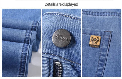 Men's Ice Silk Jeans Summer New Lyocell Thin Business Casual Denim Pants Classic All Match Slim Fit Straight Elastic Jean Male