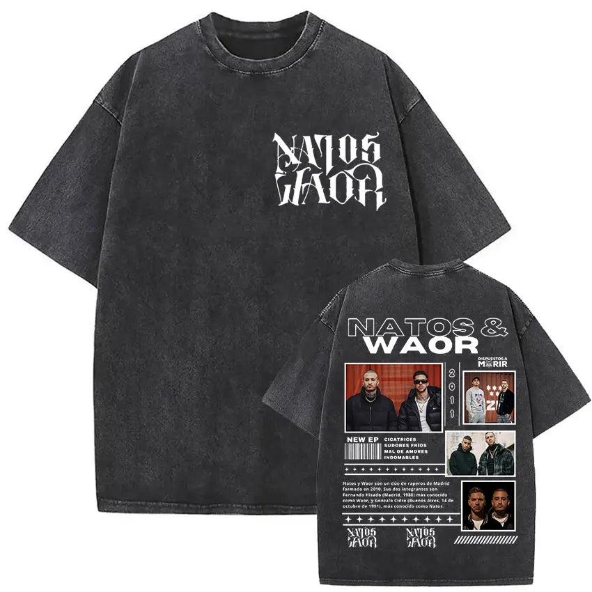 Washed Vintage NATOS WAOR Hijos De La Ruina Logo Album Merch T Shirts Men's Women Hip Hop Gothic Short Sleeve T-shirt Streetwear