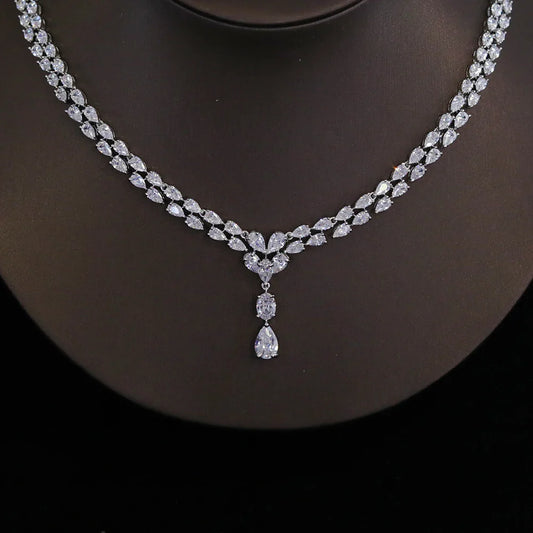 New Design Luxury Cubic Zirconia Water Drop Necklace Earrings Set for Women High Quality Wedding Party Dress Jewelry
