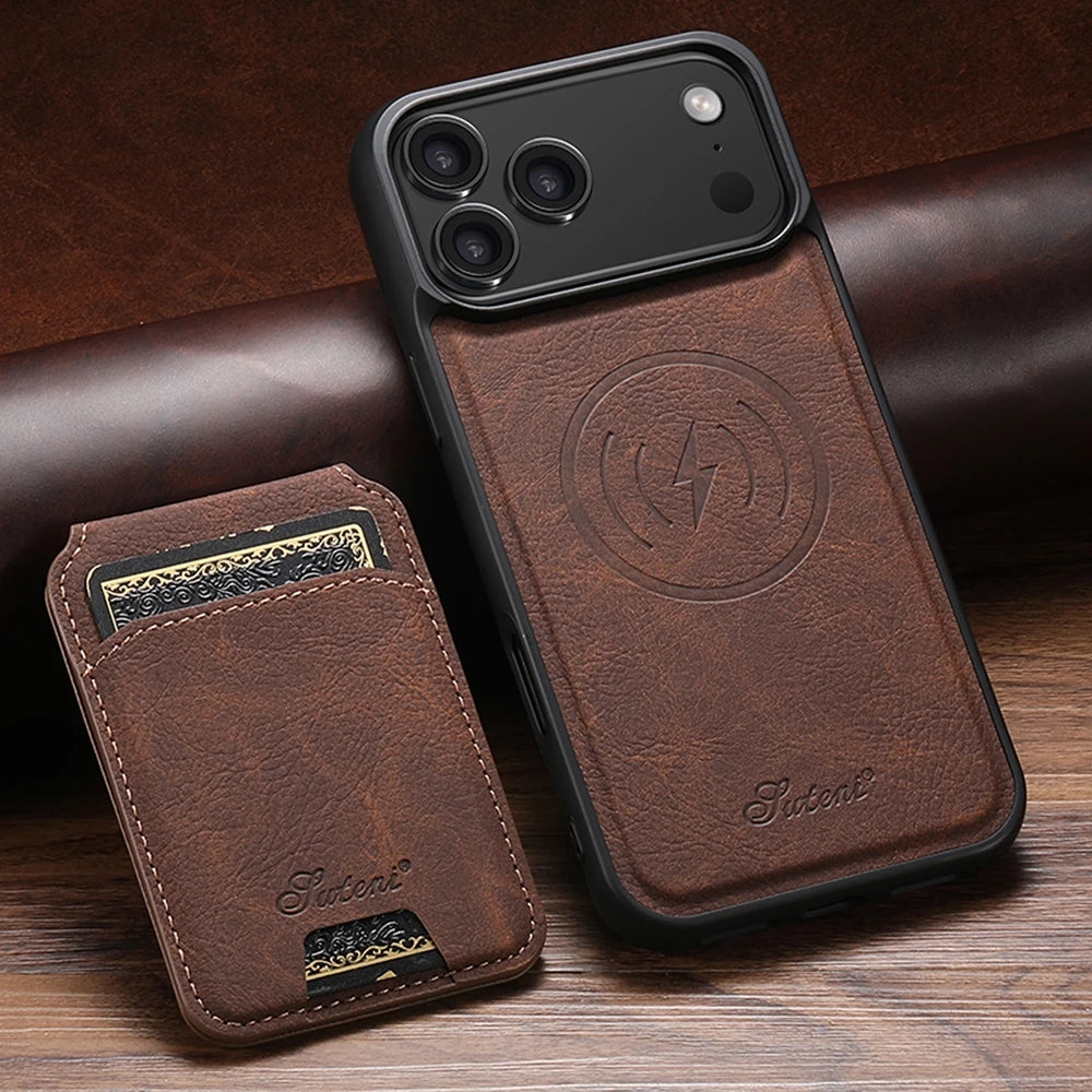 2 in 1 Leather Case For iPhone 17 Promax Air 16 Pro max 15 Plus 14 Pro 13 12 Wireless Charging Kickstand Card Slots Phone Cover