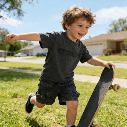 Toddler Boys 2Pcs Summer Outfits Letter Short Sleeve T-Shirt Washed Denim Shorts Set Kids Boys Casual Streetwear Clothes 2-6Year