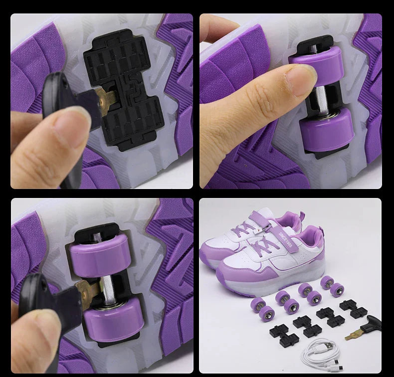 Luminous Roller Skate Shoes Wheels Removeable Sneakers Kids Roller Shoes USB Charge Light Up Sport Skate Board Shoes Boys Girls