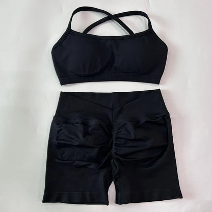 2 Pieces Set For Woman Clothes Seamless Scrunch Yoga Shorts Set Backless ktp Sports Bra Fitness Workout Top Gym Set Outfits