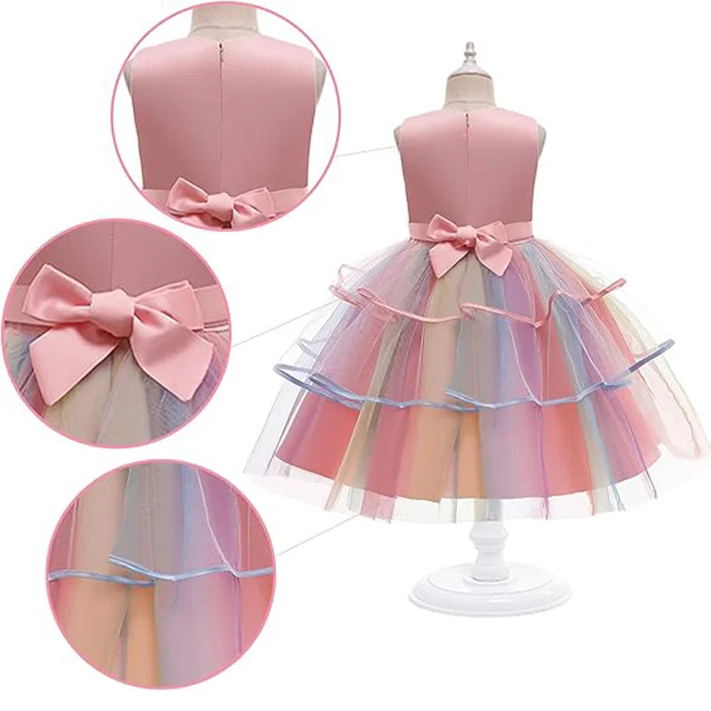 Dreamy Girl Embroidery Sleeveless Unicorn Mesh Princess Dress With Hair Hoop Wing For Kids Party Performance Birthday Gift 2-10T