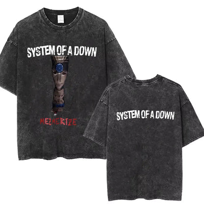 Washed Vintage System of A Down Toxicity Music Album Cover Tshirt Men Rock Oversized T Shirt 90s Alternative Metal Merch T-shirt
