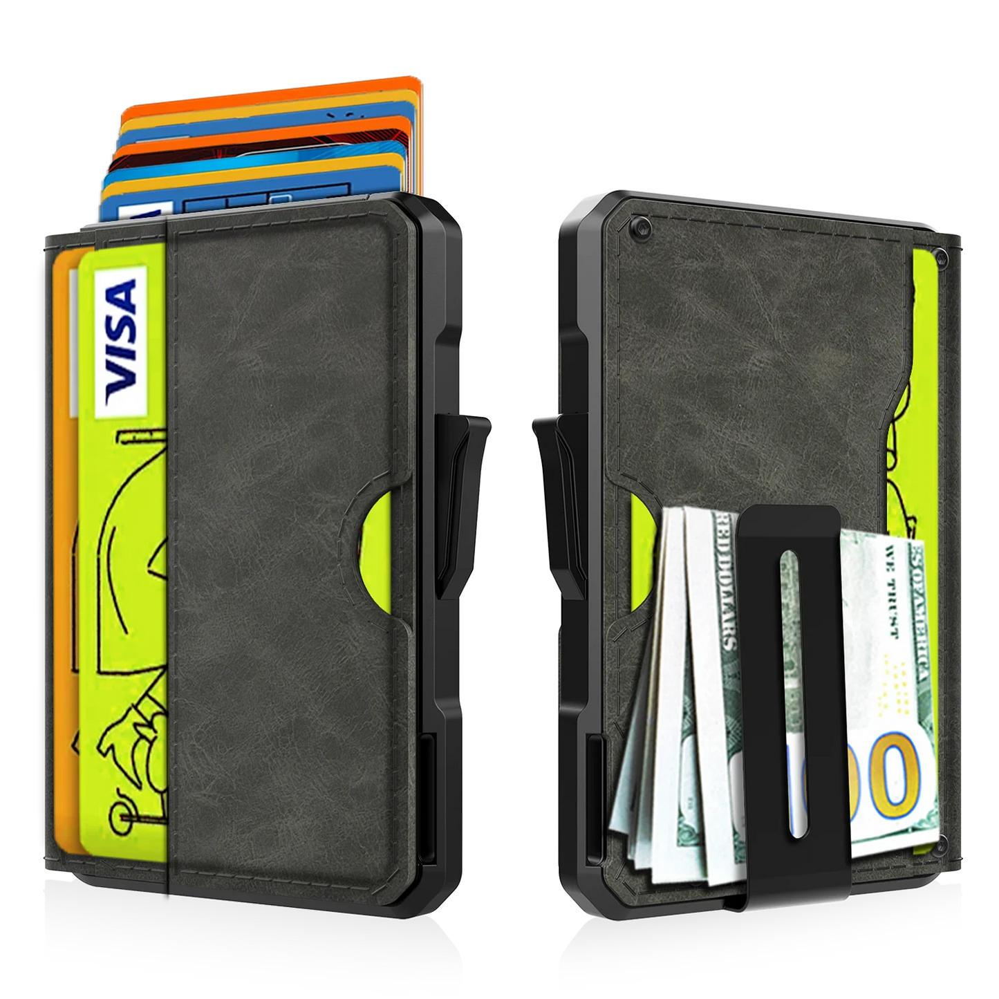 Portefeuille pour hommes - avec pince à billets, porte-cartes de crédit en cuir mince, blocage RFID, portefeuille minimaliste à deux volets