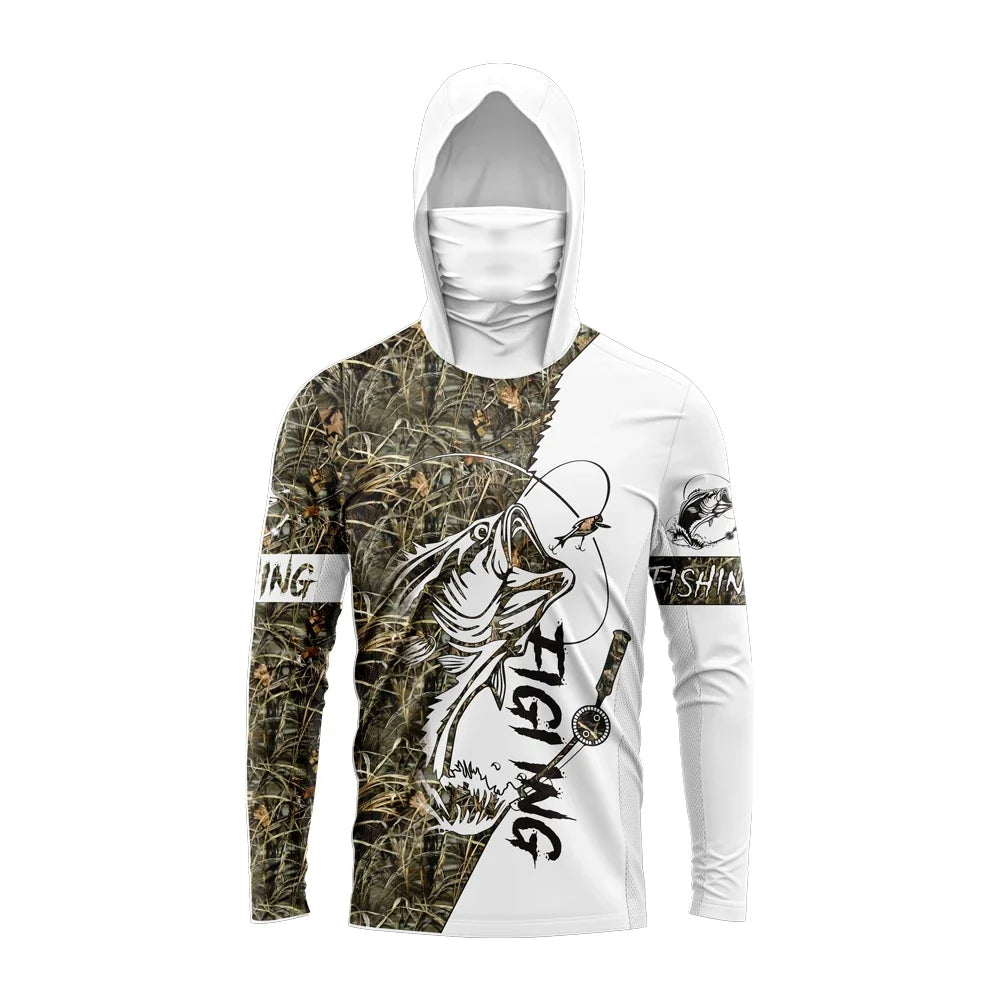 Men Hood Fishing Shirt long sleeve fishing t shirt uv protection Fishing Apparel
