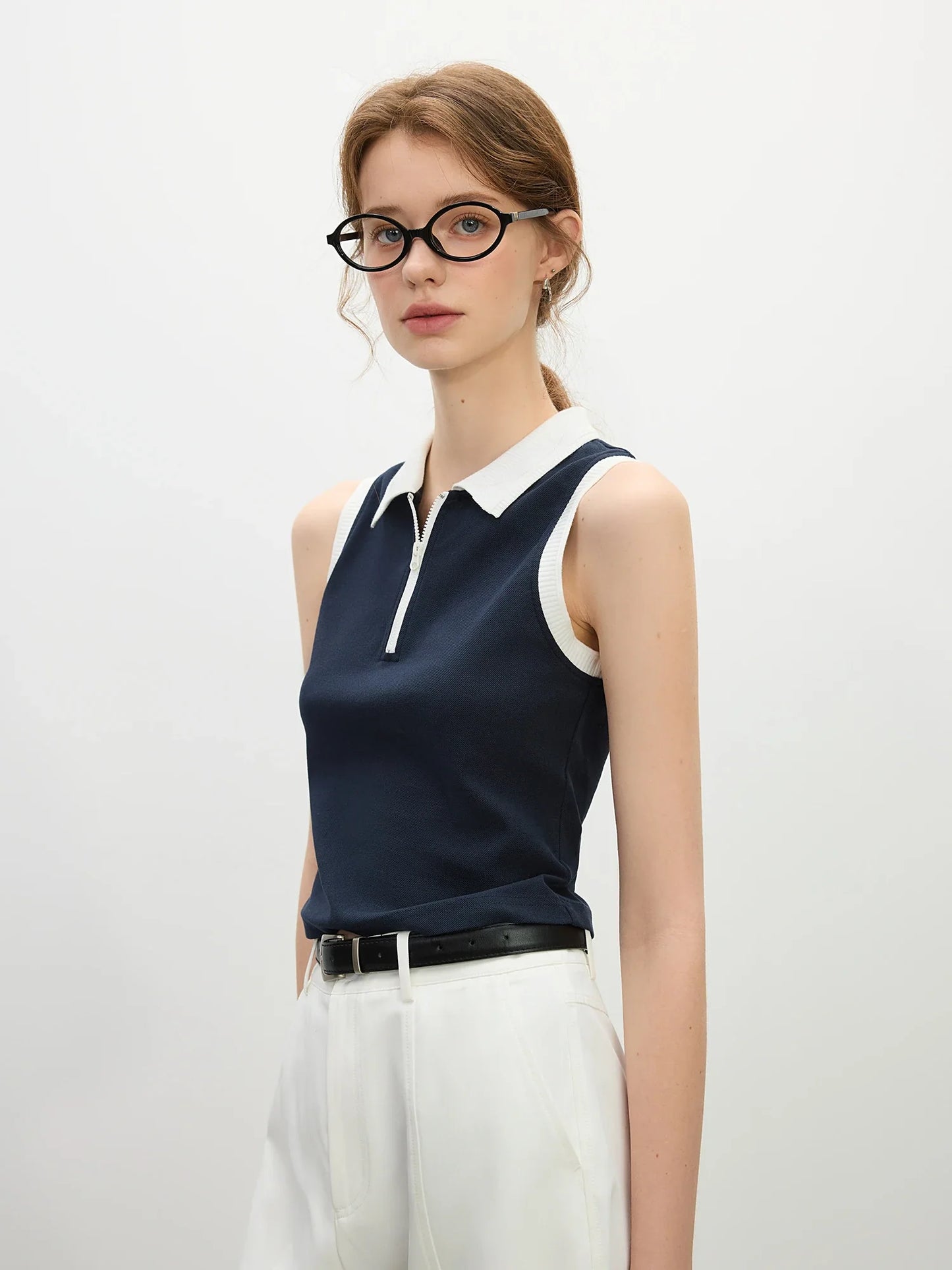 Minimalism Old Money Style POLO Collar Casual Vest for Women 2025 Summer New Arrival Slim Fit T-shirt Tank Top 25FS12210