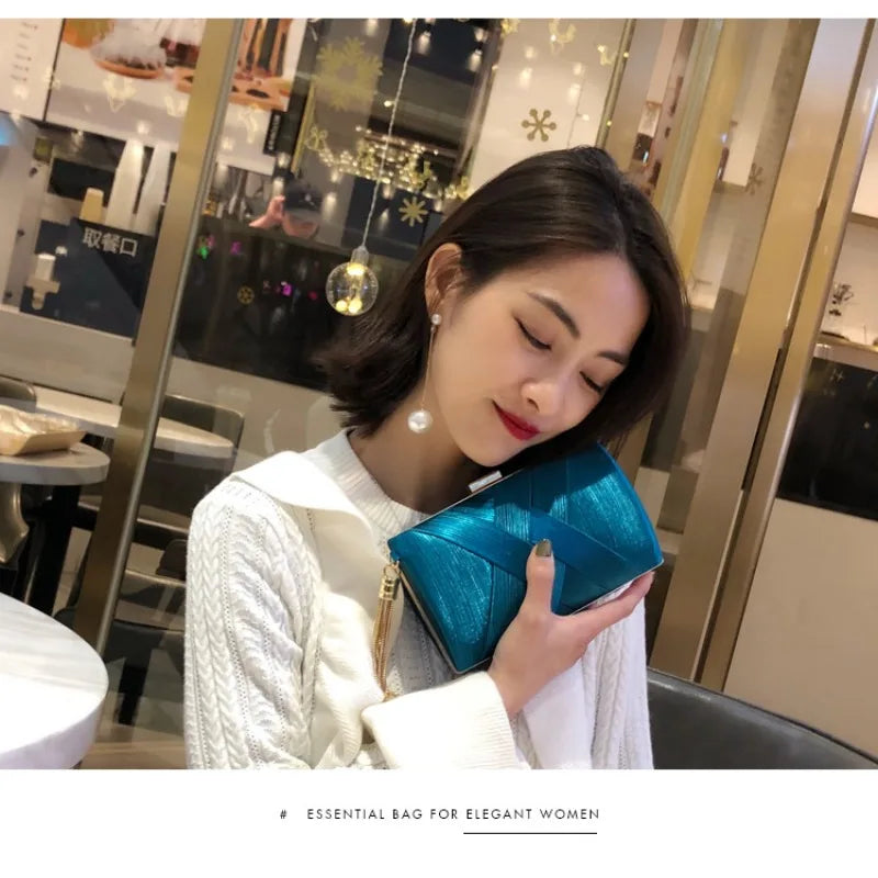 Silky Satin Tassel Banquet Bag, Women Elegant Chain Evening Clutch, Cheongsam Fashion Handbag