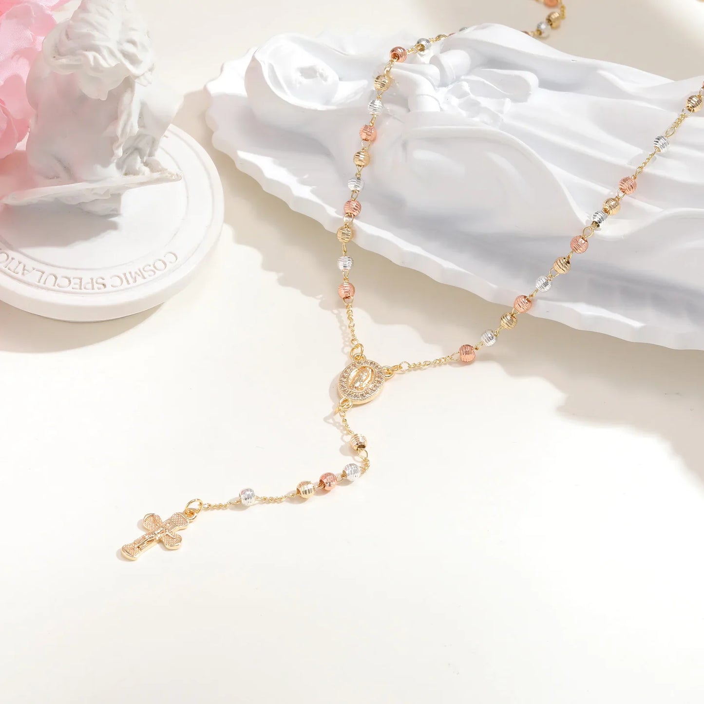 Virgin Mary/st Benedict Rosary Beads Necklace for Women, Our Lady Of Guadalupe Jesus Cross Y Necklace Christian Jewelry