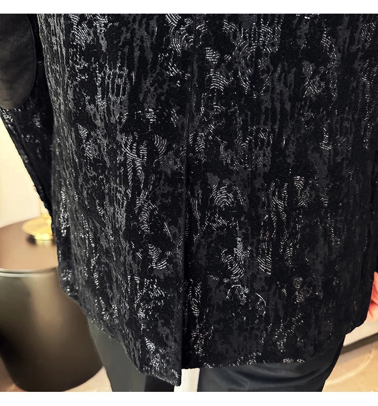 High Quality Plush Jacquard fashion Suit Jacket  Korean Version Slim Fit Business Retro Casual Social Wedding Suit Blazer 5XL-M