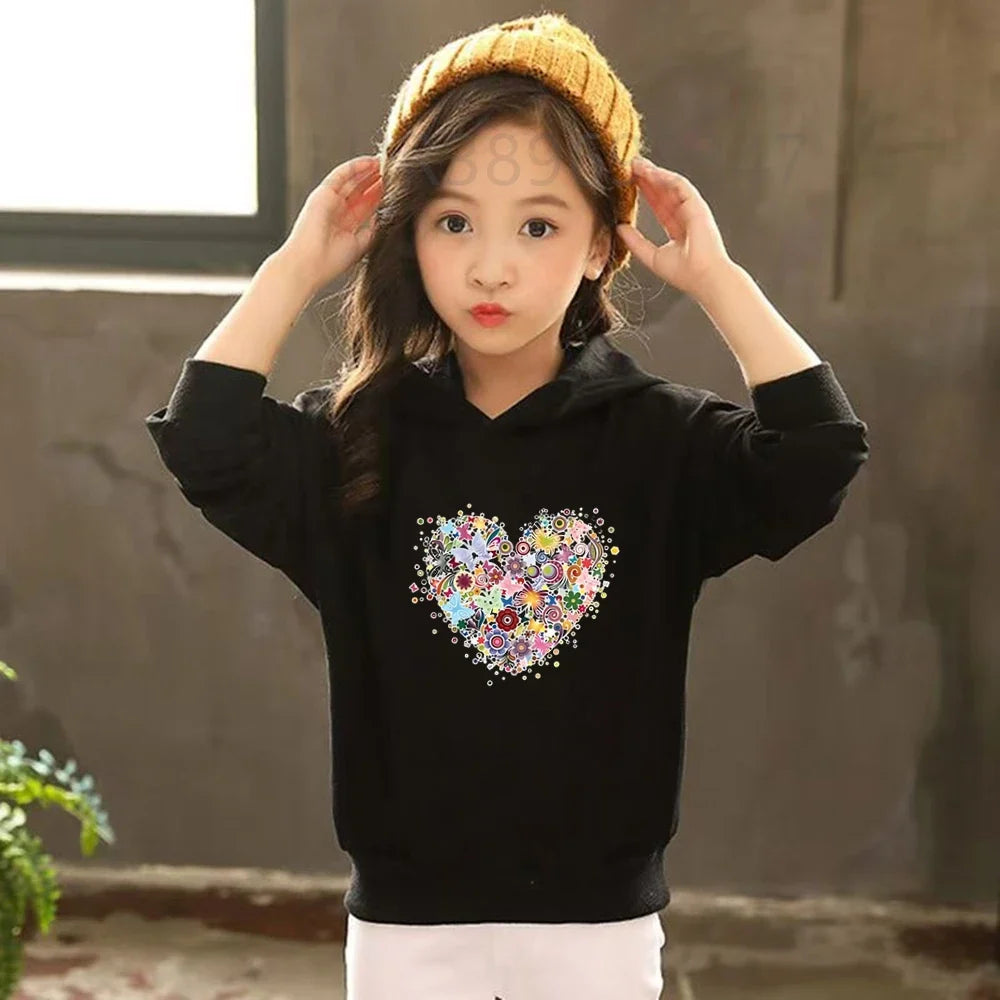 Heart-Shaped Children's Hoodies Suit Top+Bottom Girls Pink Boy Black Age 3-12 Coat Casual Toddler Long Sleeves Autumn Clothing