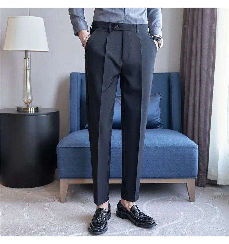 High Quality Men Solid Color Business Office Social Trousers New Formal Wear Wedding Slim Fit Casual Fashion Suits Pant 38-29