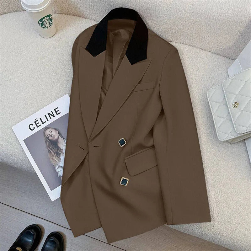Spring Women's Suit Jacket Fashionable Korean Design Commute Style Long Sleeve Polyester Blend Urban Windbreaker