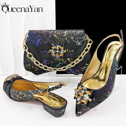 Elegant Pink Rhinestone Low-Heel Shoes & Handbag Set – Luxury Wedding & Party Accessories