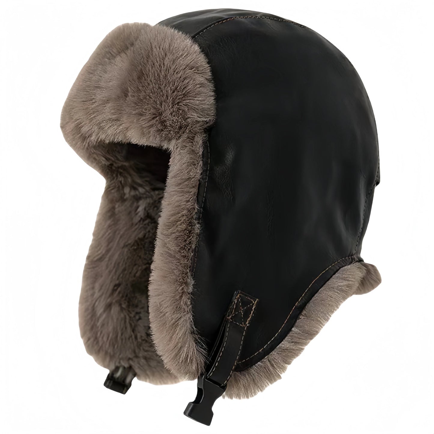 Men Winter Bomber Hat Outdoor Motorcycle Windproof Thicken Warm Faux Fur Pilot Earflap Hat Leather Thermal Ushanka