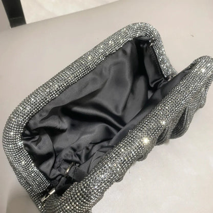 Shiny Handle Rhinestones Handmade Evening Clutch Bags New Folds Purses And Handbags Luxury Designer Wedding Party High Quality