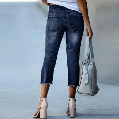 Ladies' Fashionable Slim Fitting Ripped Trendy Jeans Summer Streetwear Casual Distressed Stretchy Denim Pants