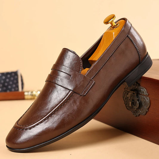 Italian Men High Quality Casual Leather Loafers Casual Business Office Shoes Comfy Outdoor Slip On Flats Fashion Driving Shoes