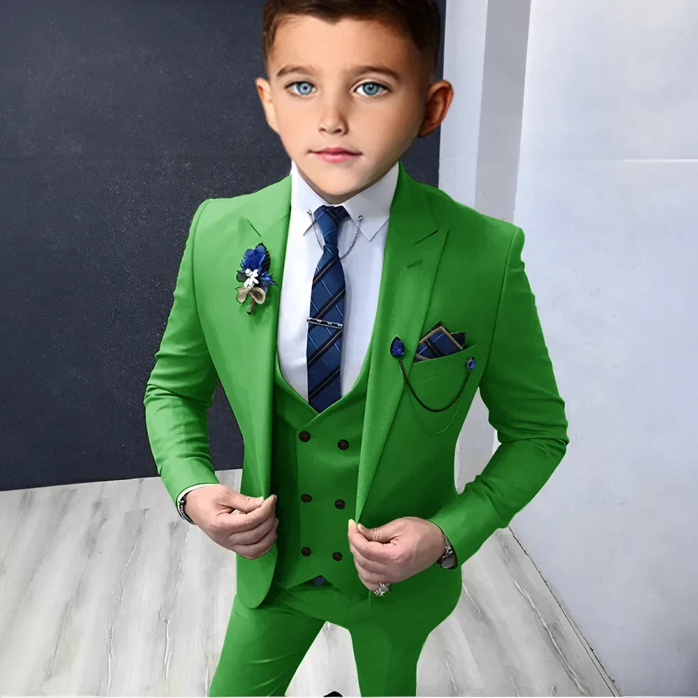 Formal Peak Lapel Suit Set 3 Pieces For Kids Perfirmance Outfit Host Costumes,Handsome Elegant Boys Slim Fit Suits Party Tuxedo