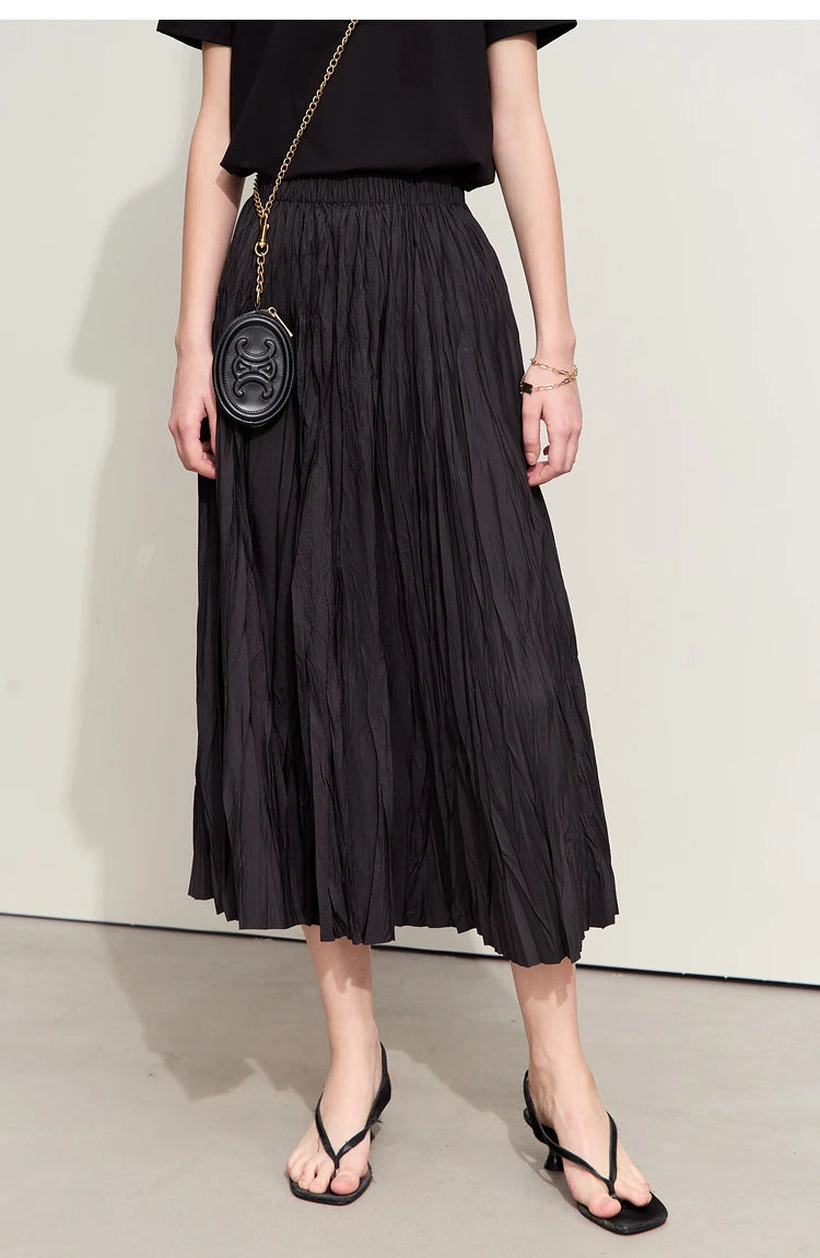 Minimalism Pleated A-Line Skirts Women 2024 Summer New Baiscs Rubber Band Waist Irregular Loose Large Hem Skirt 12442081
