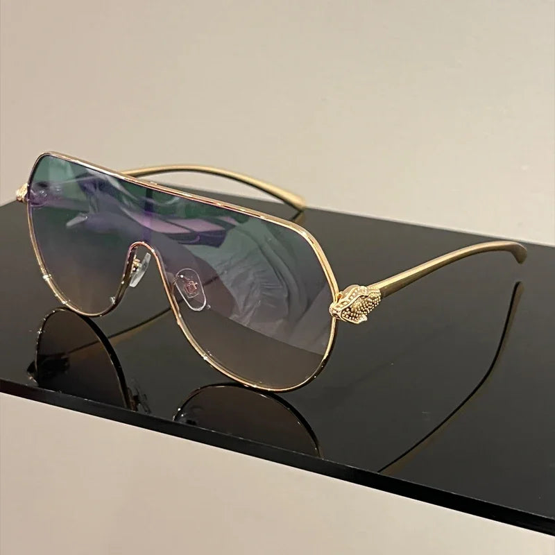 Men New Fashion Metal Rim Monoblock Outdoor Shades Women Trendy Luxury Brand Design Sun Glasses Oversize Pilot Sunglasses