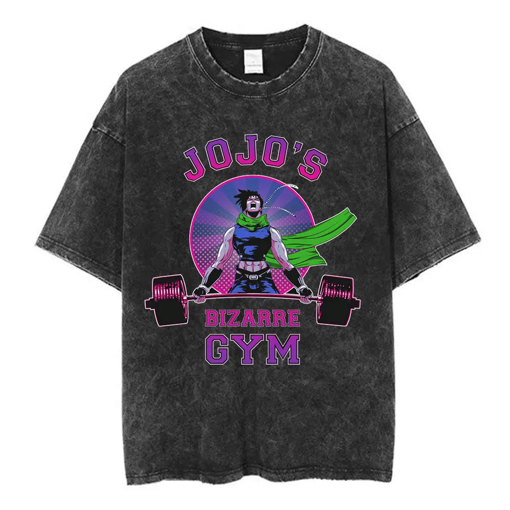 Anime Jojo Bizarre Adventure Washed T-shirt STEEL BALL RUN Diego Brando Manga T-shirts Men Women Cotton Casual Oversized T shirt