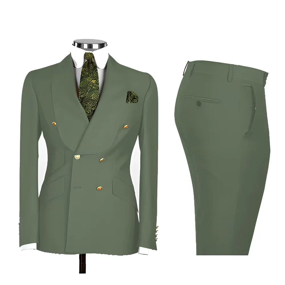 Men's Suit in Blue Color Double Breasted 2 Piece Blazer  Pants  Slim Fit Set Custom Business Luxury Tuxedo Casual Wedding Groom