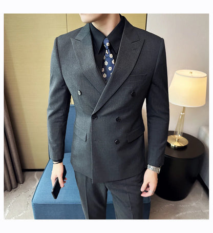 M-7XL Blazer Vest Pants High -end Brand Gray Black Men's Casual Business Double -breasted Suit Groom's Wedding Slim Men's Suit