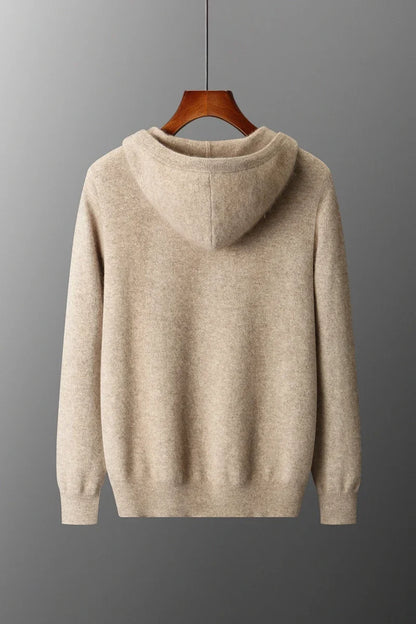 2025 New Men Knitted Plane Hooded Cardigan Cashmere Sweater Zipper Design Pocket Decoration High quality Thick Warmth Hoodie