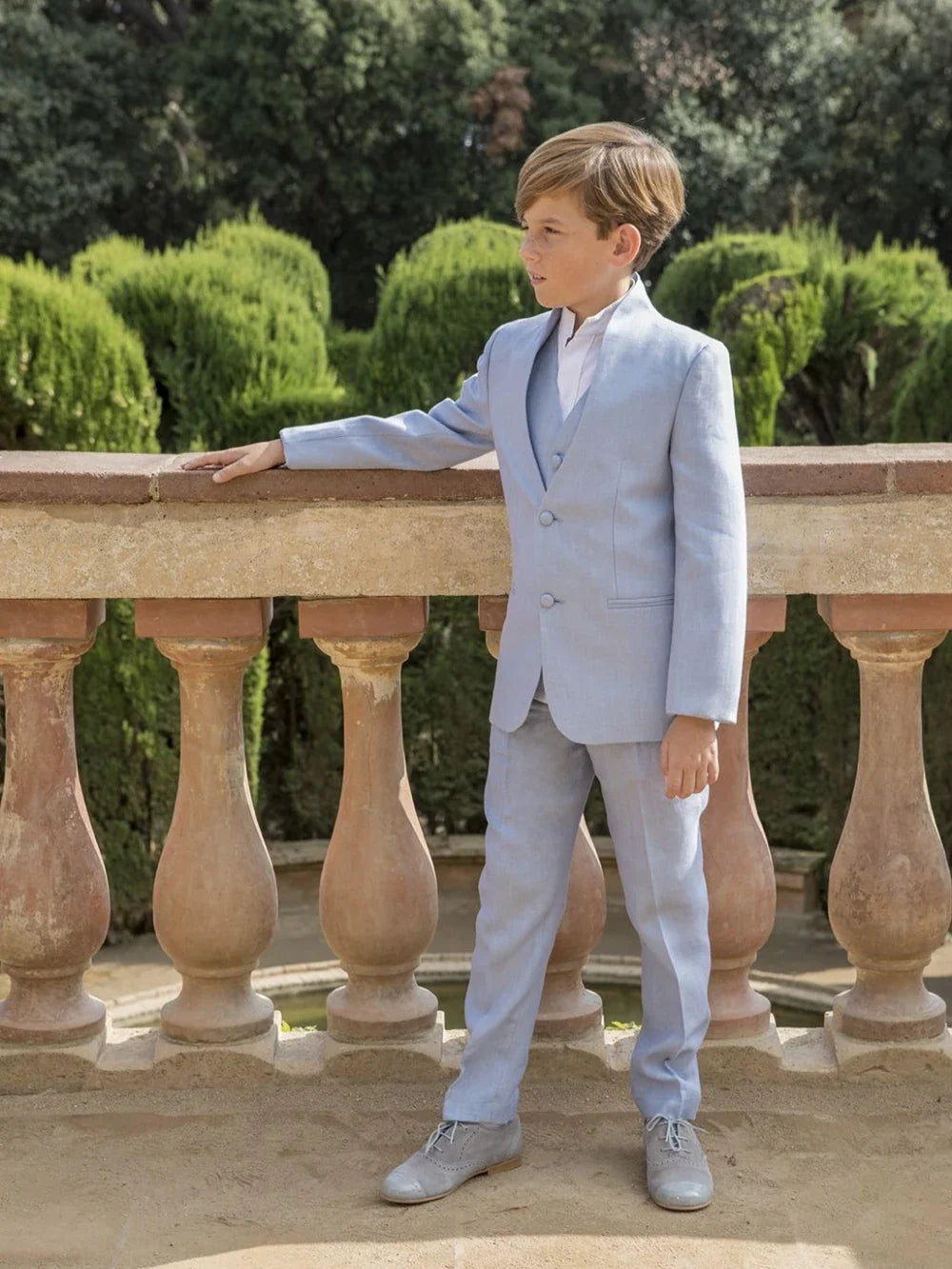Light Blue Boys Suits 3 Pieces,Summer Breathable Kids Suit Set Outdoor Wear,Handsome Children Tuxedo Beach Wedding Outfit