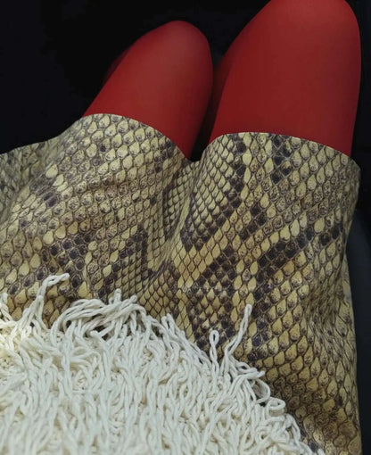 Snakeskin Printed Fashion Skirt Women's High Waist Slim Contrast Patchwork Commute Streetwear Female Vintage Y2k Skirt DDX8