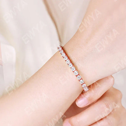 Hidden Spring Buckle Full Moissanite Tennis Bracelet D Color 2/2.5/3/4/5mm Lab Diamond Link Bracelets For Women Man Gift