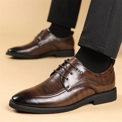 Men's Summer Breathable Leather Shoes Hollow out Comfortable Fashionable Business Formal Derby Shoes British Style-SJ2502-1