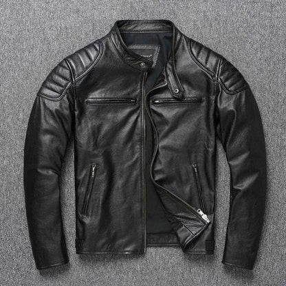 New 100% Cowhide Leather Jacket men Top Layer Clothes Men's Stand Collar Motorcycle Clothes  Autumn Winter Plus Size motorcycle