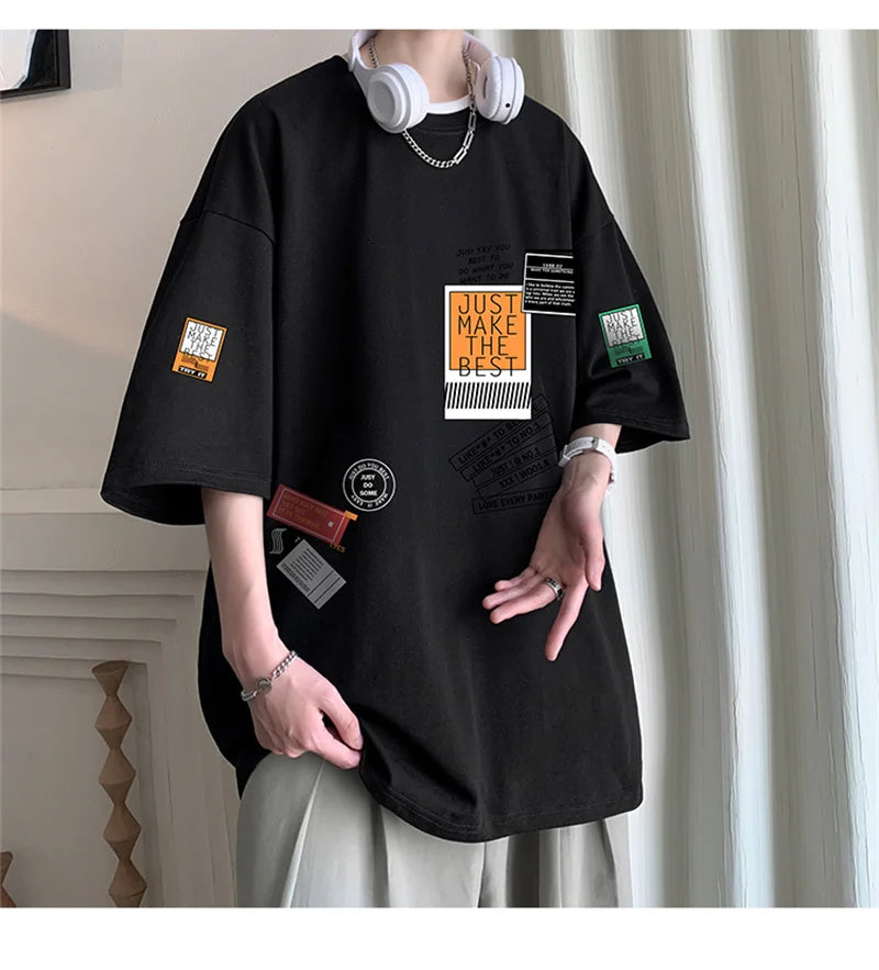 Men's Cotton T-shirts White Mens Oversized T Shirt Summer Casual Wear Letter Print Tee Shirts Fashion for Men 5XL Male Clothes