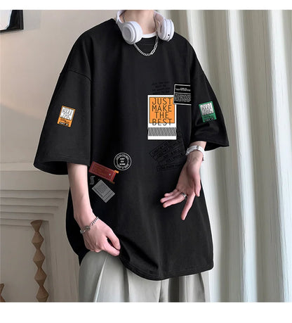 Men's Cotton T-shirts White Mens Oversized T Shirt Summer Casual Wear Letter Print Tee Shirts Fashion for Men 5XL Male Clothes