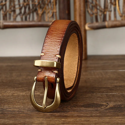2.3CM Pure Cowhide High Quality Genuine Leather Belts for Women Copper Buckle Fancy Vintage Ladies Thin Belt Jeans Cowboy Cintos