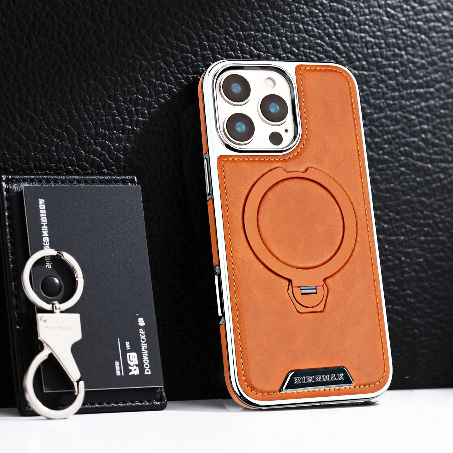360 Rotating Bracket Luxury Magnetic Leather Phone Case For iPhone 16 17 Pro Max 15 14 13 12 Magsafe Wireless Charging Cover