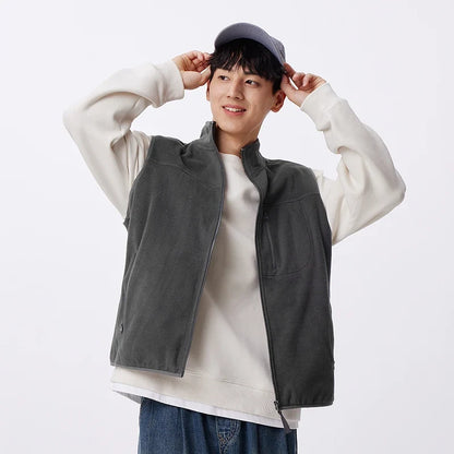 Vest Men Anti-Static Fleece Coat New Autumn 2024 Warm Collar Lining Solid Color Versatile Top